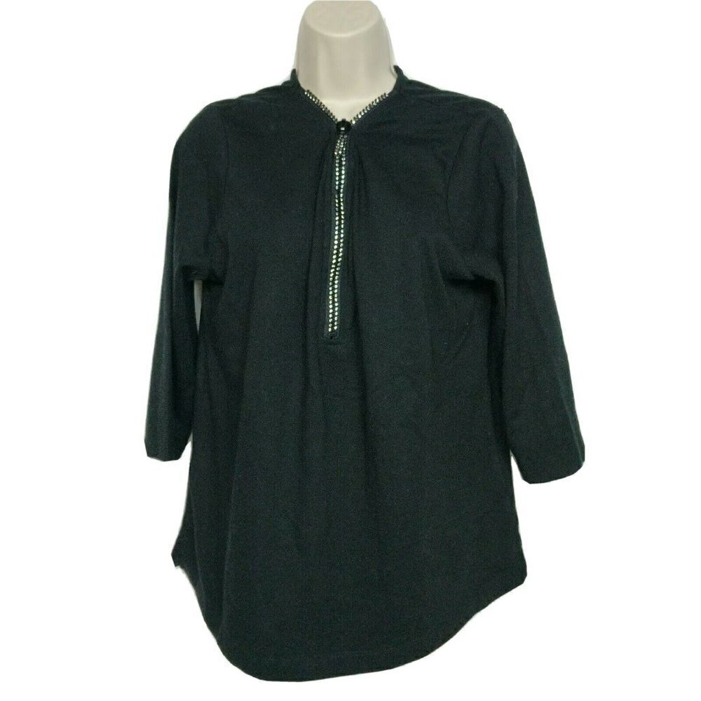 Quacker Factory Black Rhinestone Zippered Top Medium